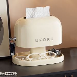 WENTIVV แบบสองชั้น กล่องทิชชู่ย้อนยุค สปริงรองรับ สไตล์ครีม กล่องเก็บทิชชู่ มีสไตล์ ตกแต่งด้วยการตกแต่ง ที่ใส่ผ้าเช็ดปาก สำหรับบ้าน