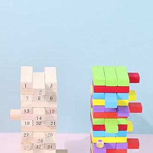 54Pcs Big Wooden Stacking Tower Game Color & Number Blocks Educational Toys for Family Party Game
