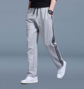 พร้อมส่ง Sweatpants Straight Trousers Cotton Elastic Waist Sports Pants [Light Grey]