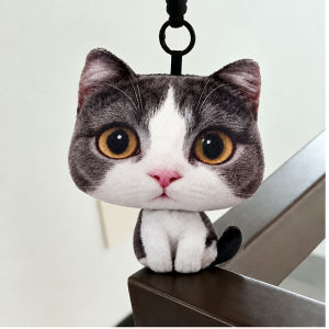 Simulation Cat Plush Pillow Cat Keychain Pendant Cat Stuffed Toy Gift Cute 3D Big Head Fluffy Plush