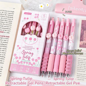 Cute Aesthetic Retractable Flower Gel Pen Set Black 0.5mm Quick Dry Ink School Journal Supplies