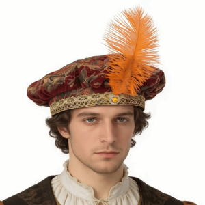 PYA94 Head Ornament Medieval Noble Court Hat Antiqued with Feather Medieval Hat Vintage Retro Halloween Cosplay Masquerade Decors Historical Reenactment