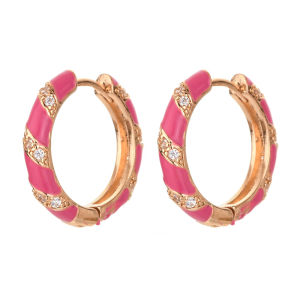 SEQUITO Simple Style Women Golden Ear Decoration Micro Pave Shiny AAA CZ Stone Pink Oil Drip Small Hoop Round Earrings Daily Wear Jewelry SE946