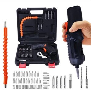 Small Electric Screwdriver Set with LED Light Rechargeable Portable Foldable Lithium Battery Pen-style Screwdriver Multi-functional Electric Drill Tool for Home Repair