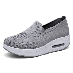 [Free Shipping] Spring Slip-On Rocking Shoes WomenS Mesh Wedge Sandals Thick-Soled Height-Increasing Casual Sneakers