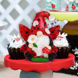 Nhựa Ladybird gnomes hình điêu khắc đầy màu sắc Thụy Điển tomte với hình hoa nhỏ nấm figurine trang trí cho vườn