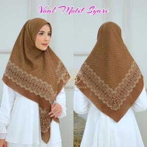 ASHIQAA COKLAT Hijab Segiempat Motif Ukuran Jumbo Syari 130x130 Bahan Voal Premium