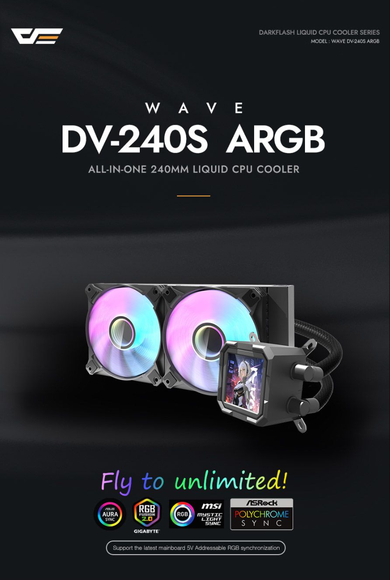 darkFlash Wave DV360S / D240S AIO Liquid CPU Cooler with IPS LCD Digital Display