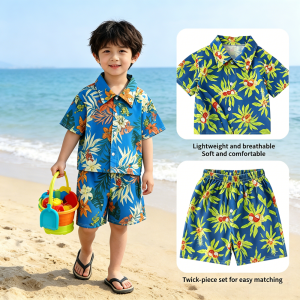 AILEBE Kids Sets 2PCS Beach Summer Terno Lightweight Soft Breathable Quick-Dry Easy Care Sando Shorts Set Casual Beach Style For Daily Pool Wear Baby Boys 0-5 Years