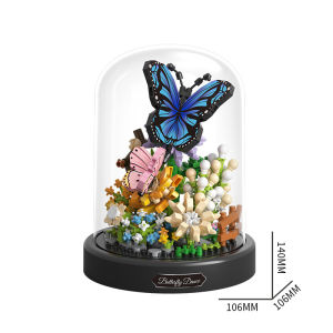 Flowers Set Butterfly Flower Building Blocks Toys With Glass Cover DIY Toys Gift for Girlfriend