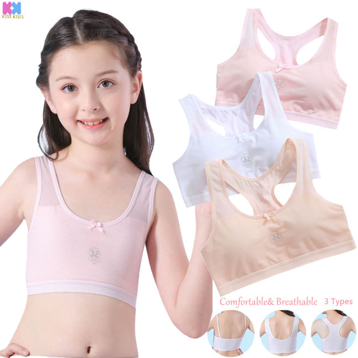 Girls' Bra Teenage Cotton Singlet Comfortable Young Developmental Kids Bra  Underwear 8-18 Years Old Sports Elastic Wide Shoulder Straps Vest