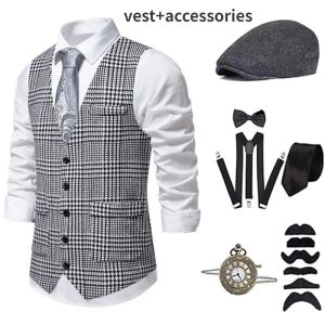 New Gionforsy 1920s Mens Gatsby Gangster Costume Grandpa Accessories Set 20s Old Man Vest Hat  Bow Tie Vintage Pocket Watch