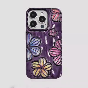 Kisscase Mạ Gấp Tráng Men vẽ hình hoa vỏ điện thoại Cho iPhone 15 14 13 12 11 Pro Max phong cách Ins Long Lanh nhựa TPU mềm Chống-Mùa Thu Bao Gồm Tất Cả Chống Sốc Ốp lưng cho iPhone 15 14 13 12 11