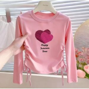 Blouse Crop Top for Kids Girls New Korean Style Cute Printed Side String Design Outfit Tops for Girls 5-12 Years Old