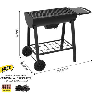 Texas-style barbecue - Charcoal Grill Outdoor BBQ Picnic Trolley with Side Table | Free 1 Fire Starter and 1 pack 3kg charcoal