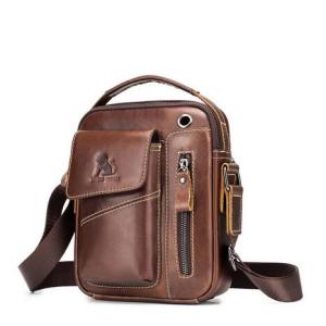 เบ็ดตกปลาหนังแท้กระเป๋าคาดลําตัวผู้ชายกระเป๋าสะพายไหล่หนังแท้ขนาดเล็กลําลองแบบฝาพับทรงคนส่งเอกสารของผู้ชาย