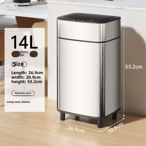 mart Sensor Automatic Trash Can - 10/14L Stainless Steel Touchless Waste Bin with Lid Hands-Free Motion Sensor Leakproof & Odorless for Kitchen/Bathroom/Living Room