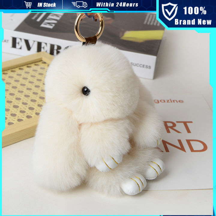 Cute Fluffy Rabbit Keychain 15CM Bunny Pendant Keychain Real Fur