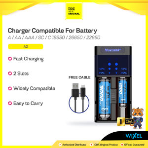 WIXEL - Nokoser A2 Charger Baterai 2 Slot A / AA / AAA  / SC / C / 18650 / 26650 / 22650 / 18500 / 17500 / Flat Top Fast Charging Micro USB Input Casan Batre Isi Ulang Peralatan Elektronik Alat Pengisi Ulang Daya Battery Batrai Batrei Lobang Lubang
