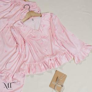 Bộ Pijama Thiết Kế HEUN YOUNG Bộ Đồ Pijama Tiểu Thư Tay Dài Quần Dài Lụa Latin Mềm Mịn Dưới 58kg