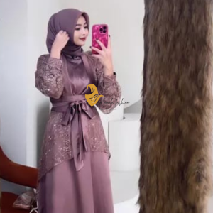 Nisya /Fuji Dress brukat outher inner 3 look in 1 gamis kondangan gamis pesta wanita model terbaru dress bridesmaid baju dress wanita muslim hijab bahan silk+ tille jullite inner outher terpisah size M-XXL Dress cewek dewasa remaja COD-KL