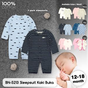 2 Pcs Sleepsuit Bayi Kaki Buka 100% COTTON BN-5213 Jumper Kaki Buka Bayi Perempuan Laki Laki Baru Lahir Lengan Panjang Karakter Set Pakaian Bayi Setelan Baju Bayi Jumsuit Jumpsuit Bayi Kaki Buka Baru Lahir Perempuan Laki Laki 3612 Bulan