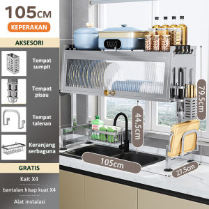 GSLIFE Rak Piring Wastafel 304 Stainless Steel Rak Piring Tertutup Cuci Piring Rak Dapur Rak Mangkuk Piring Dengan Aksesori