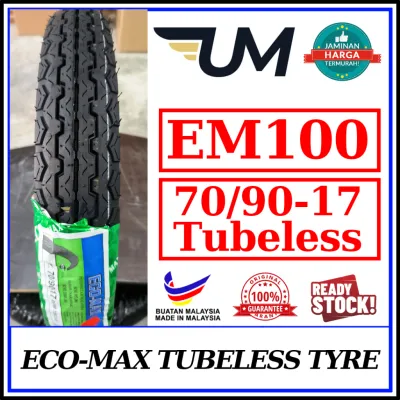 ECO-MAX TAYAR EM100 TUBELESS 70/90-17 80/90-17 TYRE MOTOSIKAL TT100 DUNLOP BUNGA TT TIRE MOTORCYCLE 100