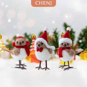 [COD] CHENJ ของตกแต่งรูปนกในฤดูหนาวรูปนกปลอมเหมือนจริงพร้อมหมวกสำหรับตกแต่งโต๊ะต้นคริสต์มาสบ้านในวันหยุดแบบไม่ต้องพยายาม