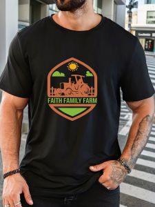 Mens Cotton Printed T-Shirt FAITH FAMILY FARM Pattern Summer Casual Oversized Round Neck Short Sleeve Comfortable Daily Tee