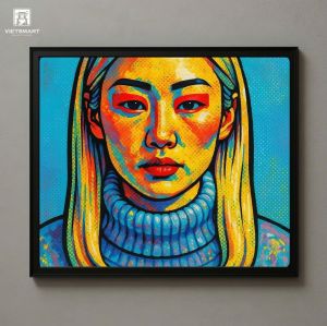 Tranh Nghệ thuật "Cô Gái Mặc Áo Len Xanh" VIETSMART ART - Sơn dầu 60 x 70cm