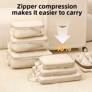 【NEW A 】4Pcs/Set Travel Compression Packing Cubes Bag Portable Suitcase Clothes Organizers Waterproof Luggage Storage Cases Drawer Bags
