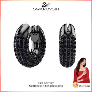 ♈Swarovski♈ Womens Fashion Earrings Ruthenium-plated black crystal sapphire Dextera hoop earrings Valentines Day Gift Birthday Gift