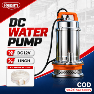 REAIM 12V DC 1 Inch Large Flow Submersible Water Pump Heavy Duty Deep Well Pump No Plug for Home Agricultural Irrigation Pond Solar Battery Water Transfer