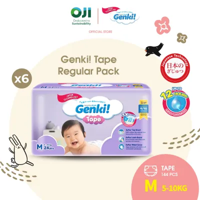 [6 PACKS] Genki! Regular Tape Diapers Baby - Size NB (28s)/S (28s)/M (24s)/L (20s)/XL (18s x 6 Packs)