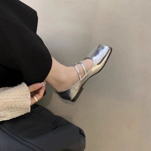Free Shipping Evening Breeze Silver Flats For Women Autumn New Style Elegant And Suitable For Work Square Toe Shallow Mouth