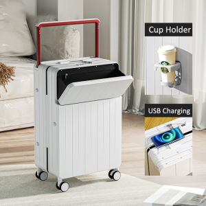 COD 20/24 Inch Suitcase Front Opening Travel Bag Extra Wide Luggage Trolley Travel Bag Luggage With USB Cup Holder
