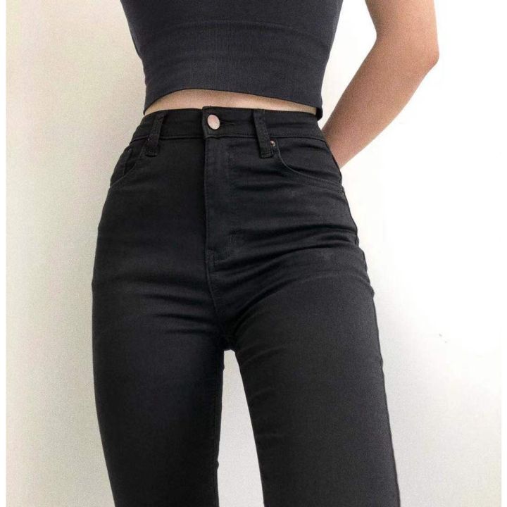 Trendy High Waist Black Pants Jeans Skinny For Women Full Length