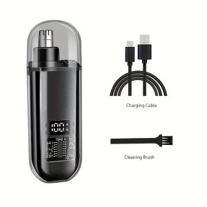 USB Rechargeable Nose and Ear Hair Trimmer for Men Portable Electric Nasal Hair Clippers with 150mAh Lithium Battery Mini Compact Design Fast Charging via Computer & Car USB Interface Suitable for Ages 14+ - Plastic Material