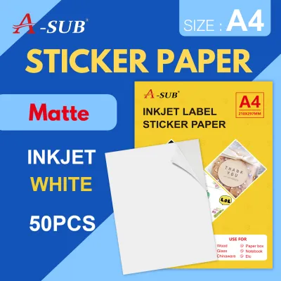 【Sticker Paper】A-SUB Self-Adhesive Matte/Glossy Printing Sticker Paper 50 pcs A4 size