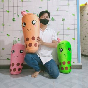 GỐI ÔM NGỦ DÀI TRÀ SỮA TRÂN CHÂU NHIỀU MÀU VẢI MINISO CUTE CHO BÉ