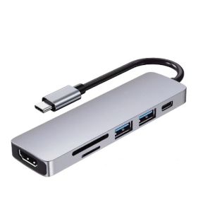 6-in-1 USB Type-C Hub Adapter HDMI USB C-to-USB 3.0 Adapter Card Reader Data Hub HDTV PD