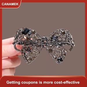 【CANAMEK 】 Shiny Rhinestone Hollow Bow Hairpin High-end Black Crystal Bow Side Bangs Clip Metal Duckbill Clip Womens Hair Accessories
