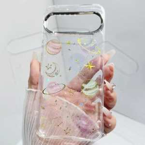 Cute Star Moon Glitter Planet Pattern Clear Phone Case for Google Pixel 10 9 Pro XL 8A 9A Shockproof Metal Lens Protection Cover