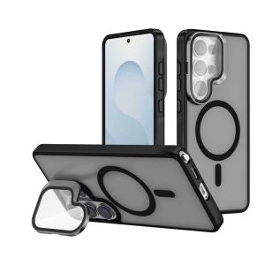 SENSE Luxury Magnetic Metal Bracket with Lens Film for Galaxy S23 S24 S25 S26 Ultra / S23 S24 S25 S26 Plus Matte Acrylic Hard Case