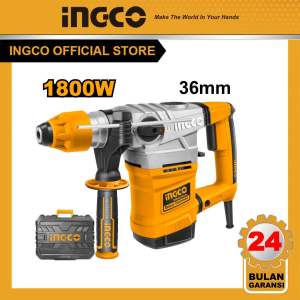 INGCO 1800W Bor Rotary 36mm SDS Plus dengan Kunci Chisel Dilengkapi dengan 3 Mata Bor dan 2 Chisel untuk Pengeboran Palu pada Beton Batu Bata dan Batu - Model RH18008