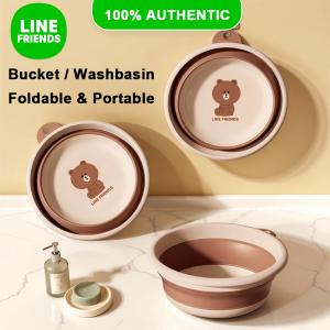 100% Authentic Line Friends Portable Folding Bucket Washbasin Silicone Collapsible Pail Water Container with Handle Car Washing Cleaning Camping Outdoor LFB181