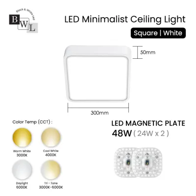 BWL LED Ceiling Light 230/300mm Tri-Tone 24W/36W Magnet Plate Light Balcony kitchen Light Square Round Minimalist design