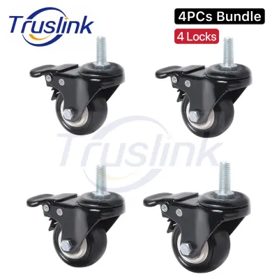 【SG Seller】Truslink 4PCs 1.5/2 Inch Swivel Caster Wheels PU Threaded Stem Caster Wheel with Lock Brake Screw 360 Degree Caster Wheels Heavy Duty for Trolley Furniture M8/M10/M12 Screw