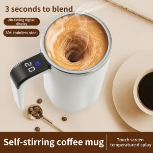 380ml Auto Stirring Mug Temperature Display - Portable Magnetic Mixer for Coffee Milk Shake Protein Shaker USB Charging